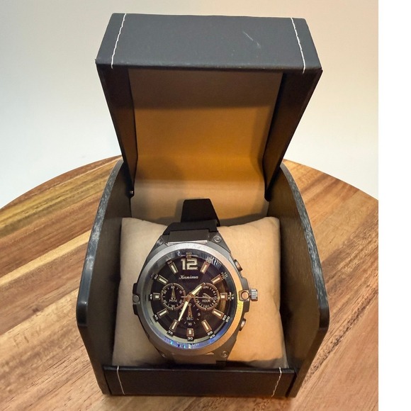 Kanima Other - Kanima Men's Chronograph Watch Gunmetal Grey Case Black Silicone Strap  0456